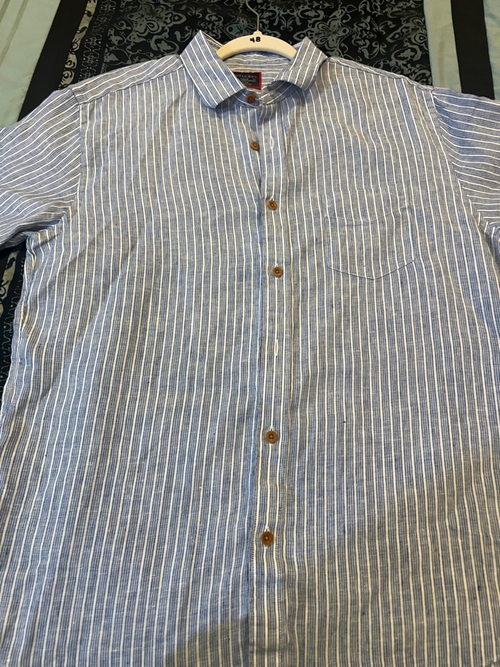 UNTUCKit Blue and White Vertical Stripe Button-Down Shirt - Picture 7 of 8